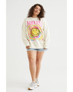H&m+ Oversized Printed Sweatshirt Cream/nirvana