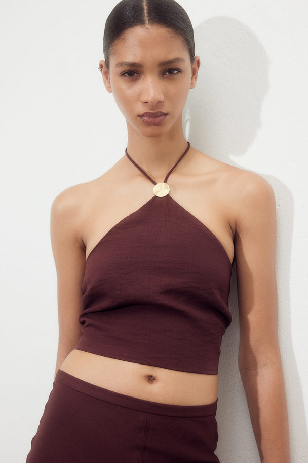 H&M Halterneck Cropped Top Dark Brown