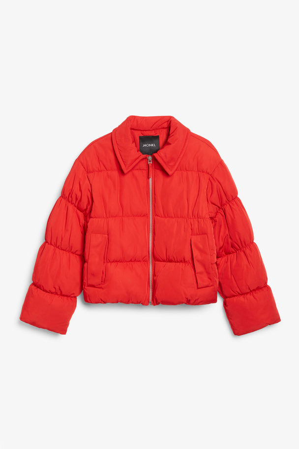 Monki Red Shirt Collar Puffer Jacket Red