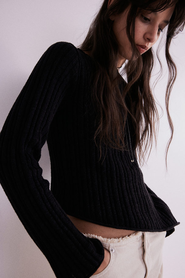 H&M Asymmetric-hem Rib-knit Jumper Black