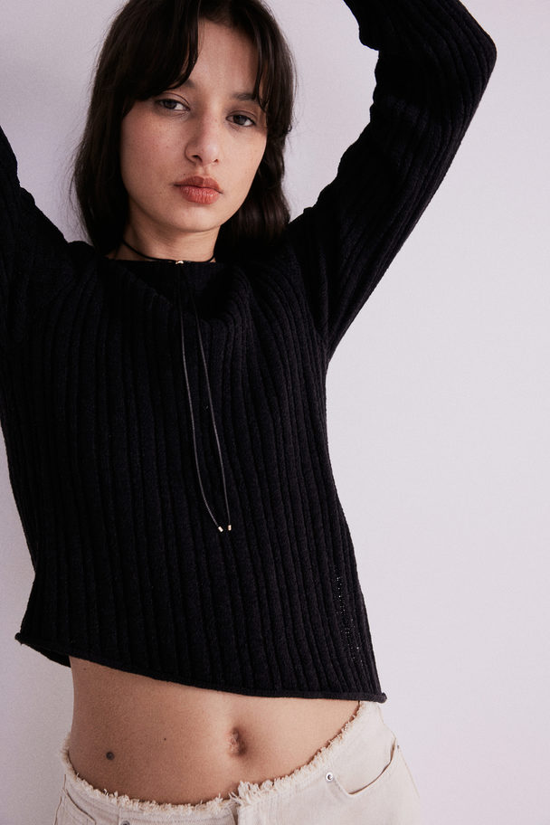 H&M Asymmetric-hem Rib-knit Jumper Black