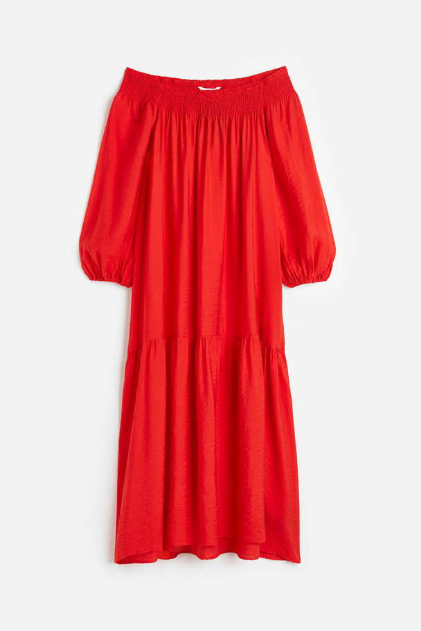 H&M Schulterfreies Kleid in Oversize-Passform Knallrot