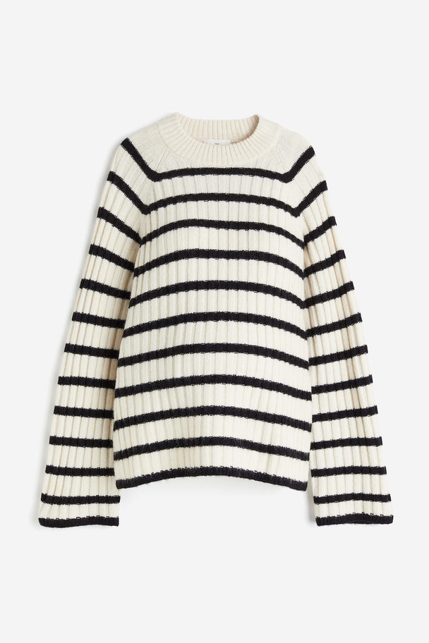 H&M Mama Rib-knit Jumper Cream/black Striped