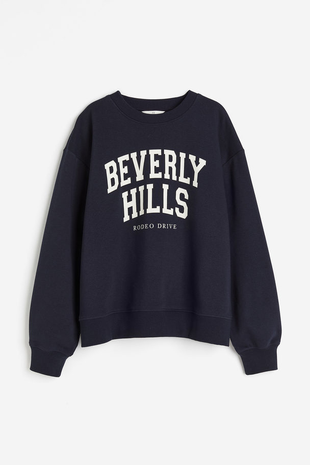 H&M Sweatshirt Med Crewneck Marinblå/beverly Hills