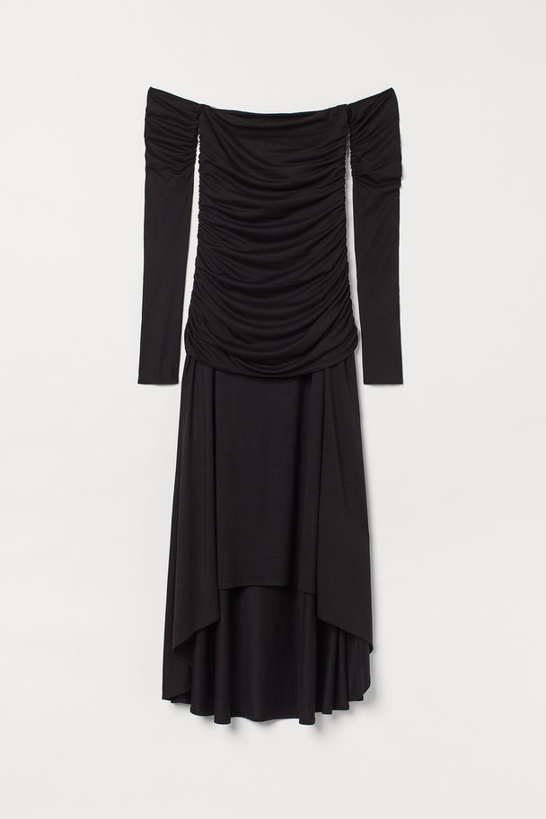 H&M Draped Off-the-shoulder Dress Black