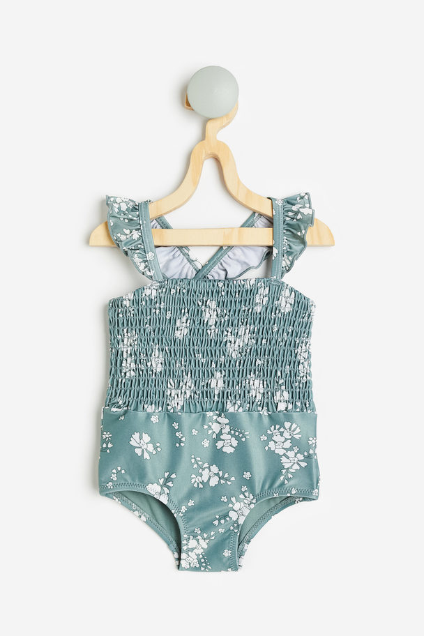 H&M Smocked Swimsuit Dusky Green/floral