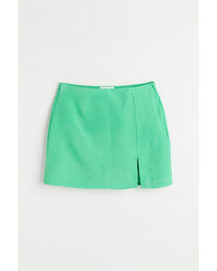 Short Linen-blend Skirt Green