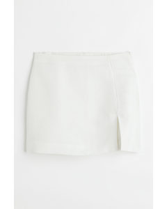 Short Linen-blend Skirt White