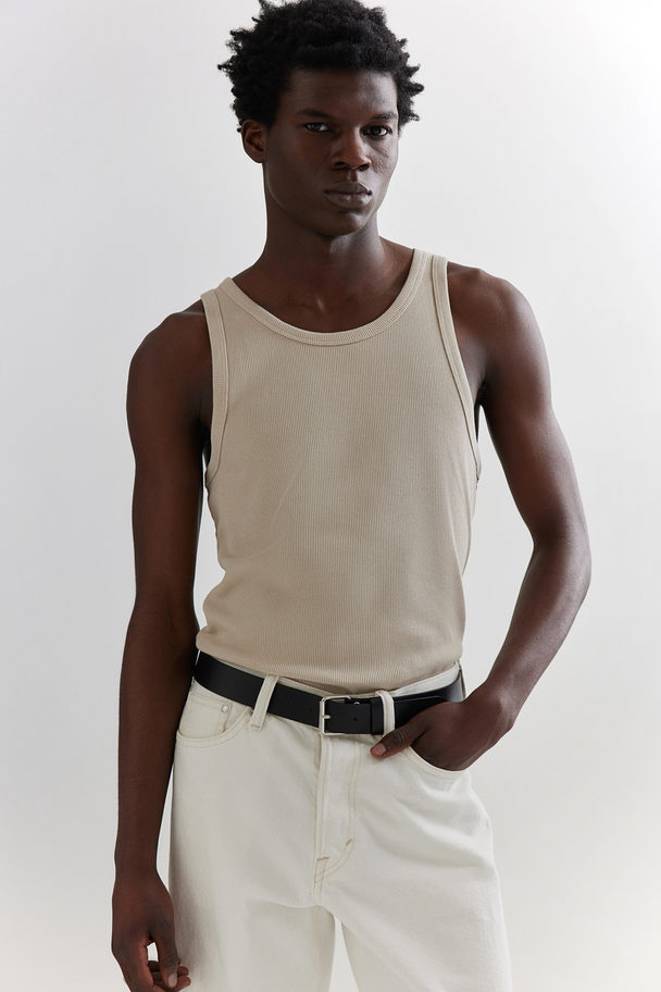 H&M Geripptes Tanktop in Slim Fit Hellbeige