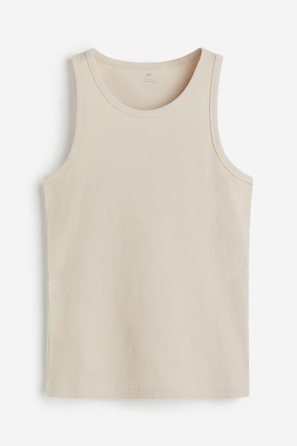 H&M Geripptes Tanktop in Slim Fit Hellbeige