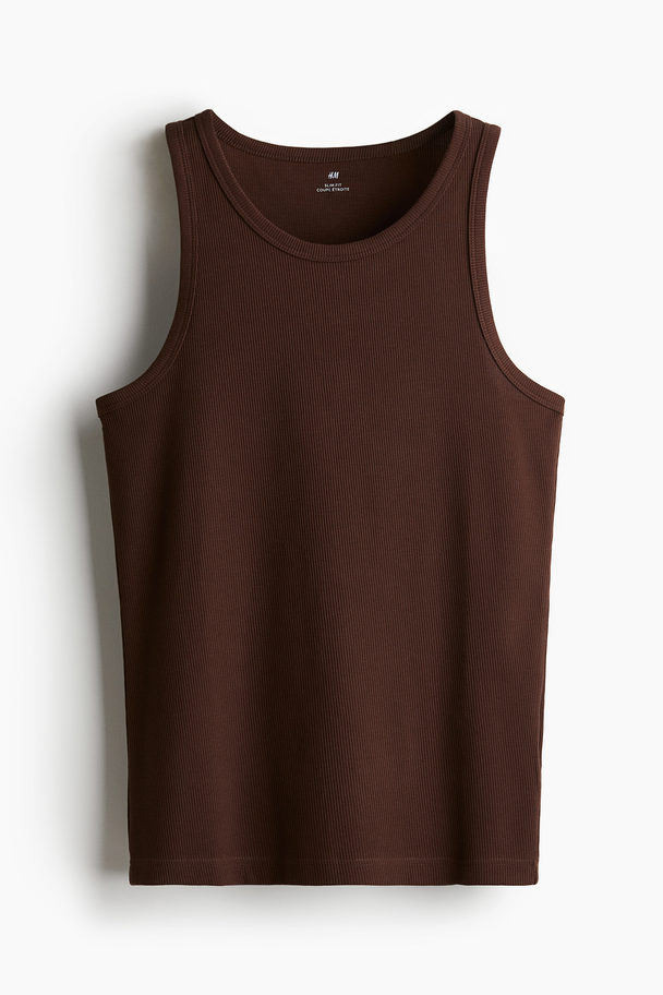 H&M Geripptes Tanktop in Slim Fit Braun