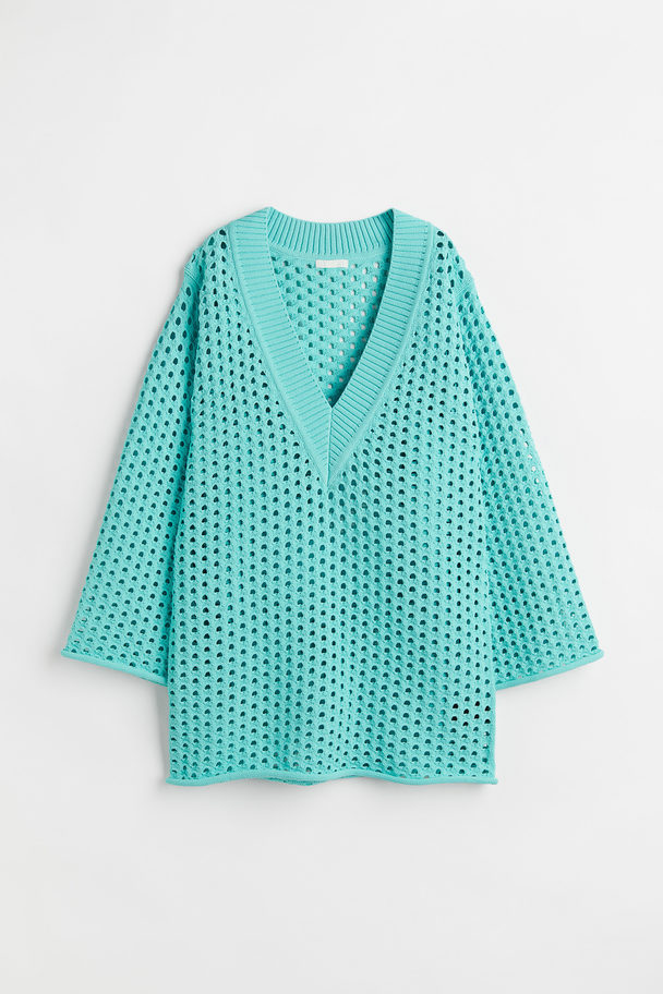 H&M Hole-knit Dress Light Turquoise