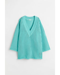 Hole-knit Dress Light Turquoise