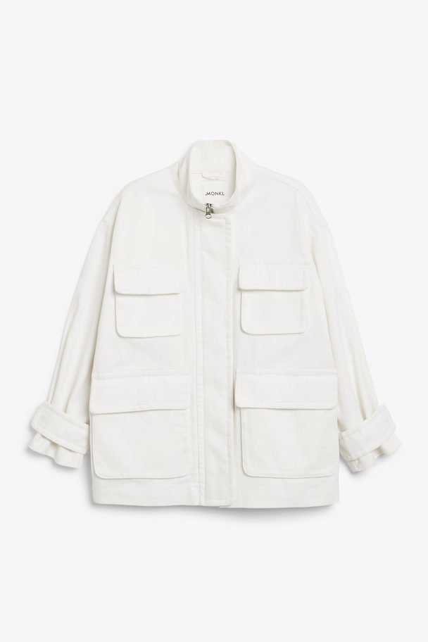 Monki White Cotton Twill Utility Jacket White