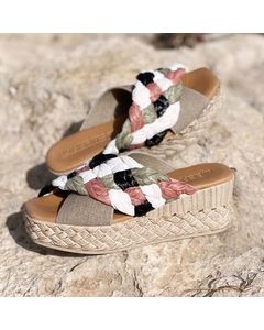 Eris Platform Sandal With Multi-colored Braid In Raffia