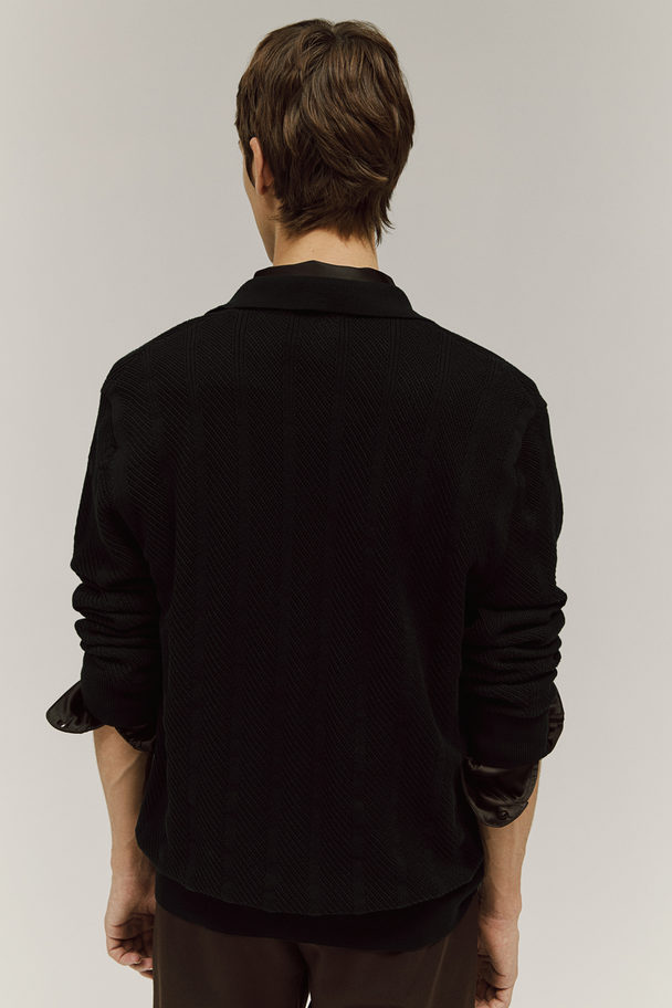 H&M Regular Fit Textured-knit Cardigan Black