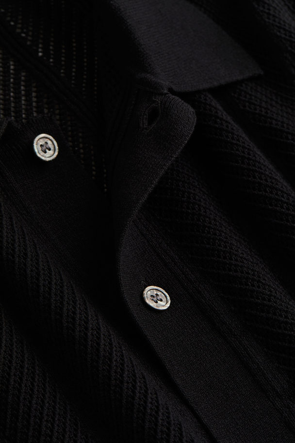 H&M Regular Fit Textured-knit Cardigan Black