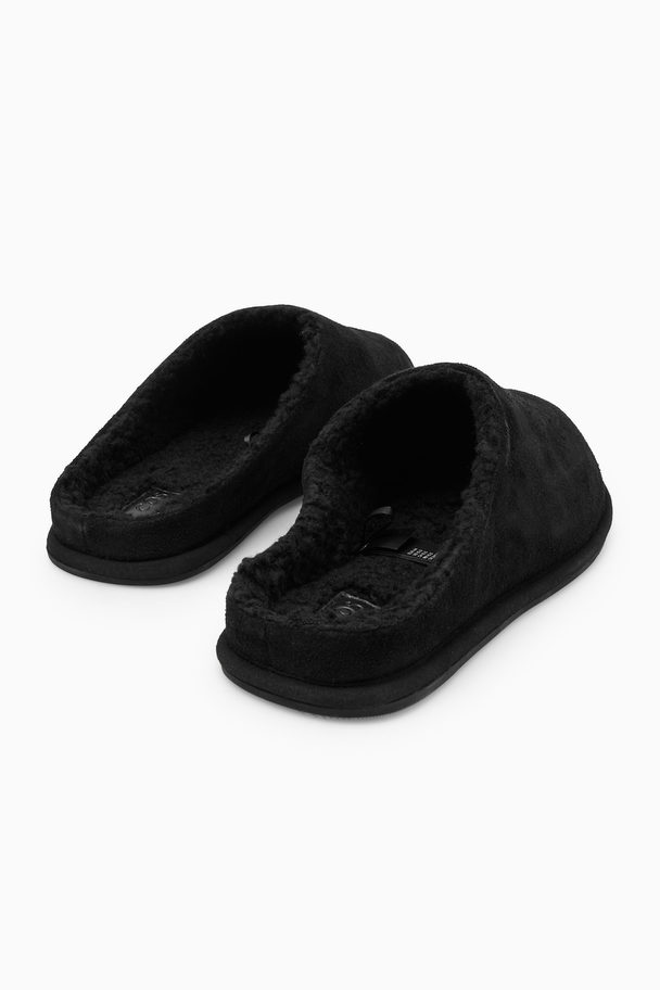 COS Fleece-lined Suede Slippers Black
