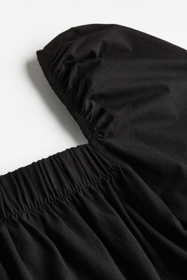 H&M Puff-sleeved Cotton Dress Black