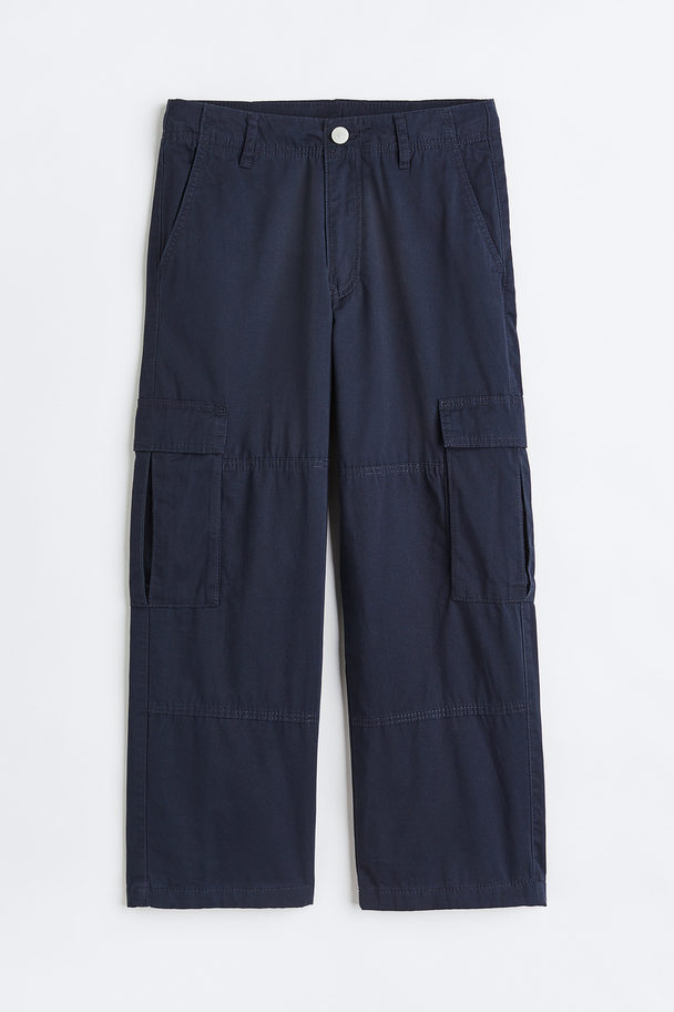 H&M Lined Cotton Cargo Trousers Navy Blue