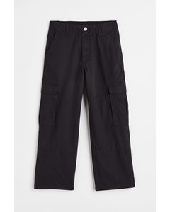Lined Cotton Cargo Trousers Black