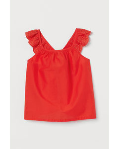 Flounce-trimmed Cotton Top Bright Red
