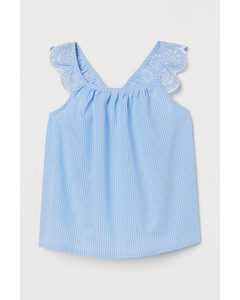 Flounce-trimmed Cotton Top Blue/white Striped