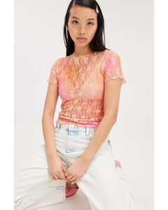 Fitted Lace Short Sleeve Top Peach Fade