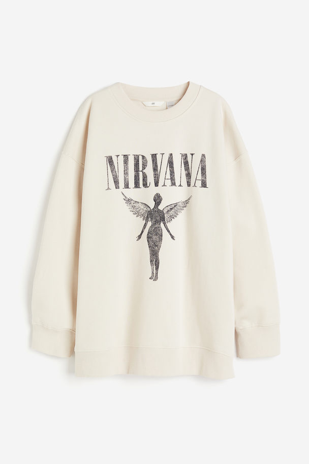 H&M Oversized Sweatshirt Cremefarben/Nirvana