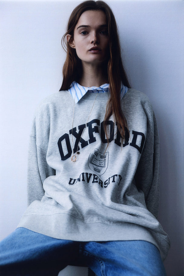H&M Oversized Sweatshirt Gråmeleret/oxford University