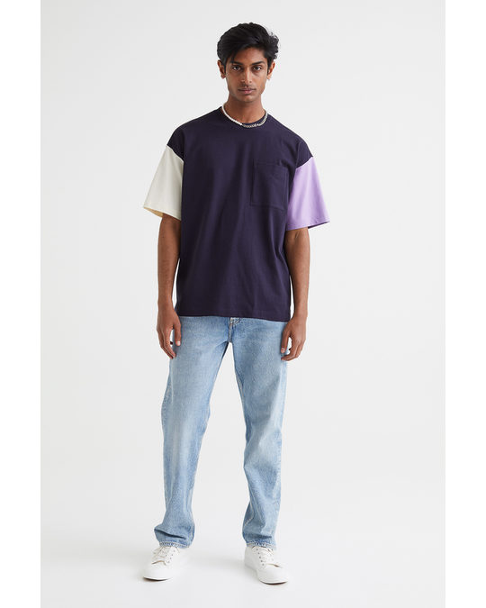 H&M Oversized Fit Cotton T-shirt Dark Blue