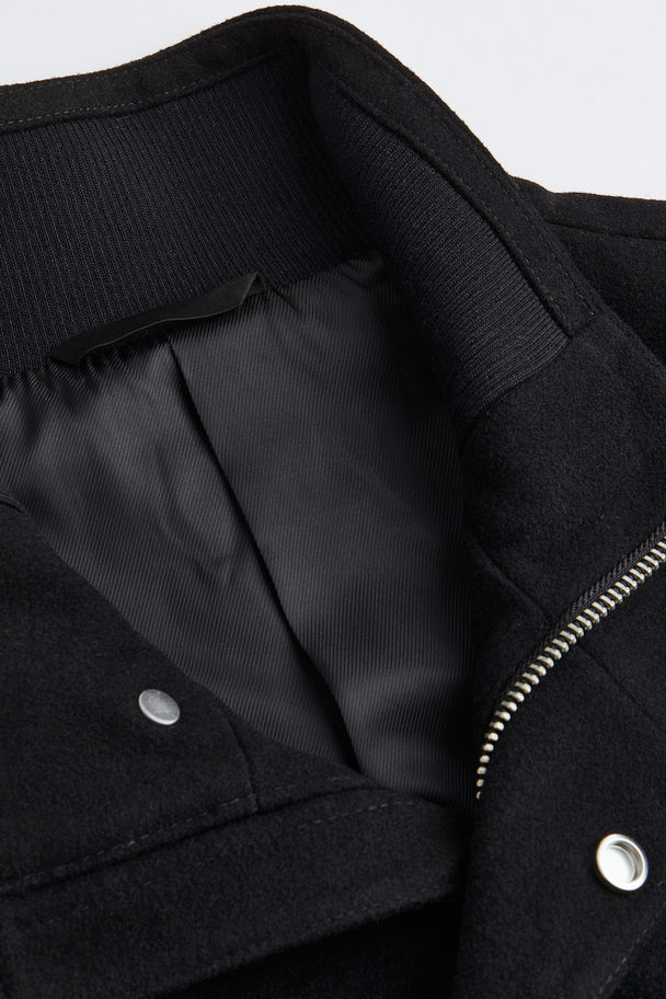 H&M Wool-blend Funnel-collar Coat Black