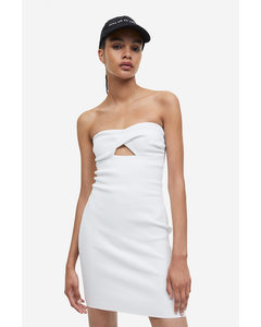 Bandeau-Kleid aus Rippstrick mit Twistdetail Weiß