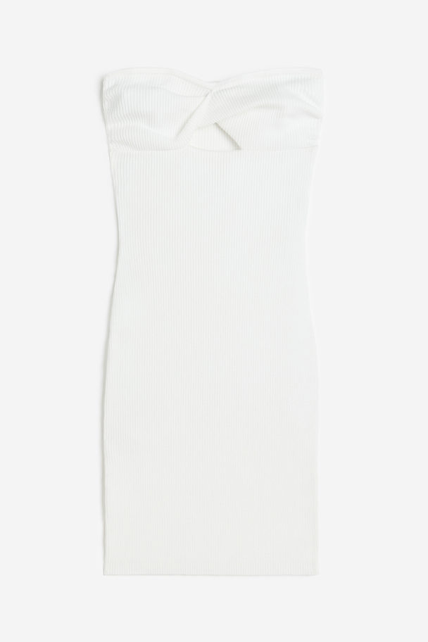 H&M Bandeau-Kleid aus Rippstrick mit Twistdetail Weiß