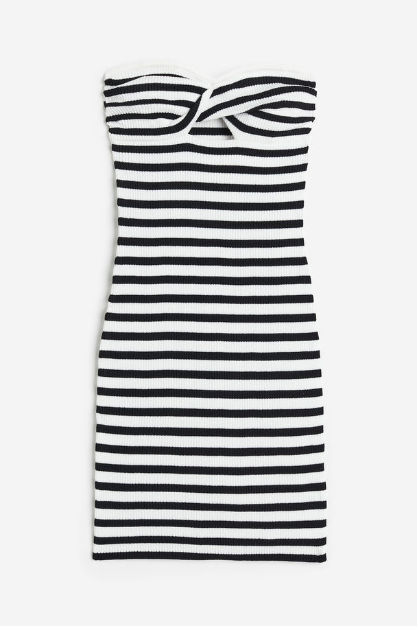 H&M Bandeau-Kleid aus Rippstrick mit Twistdetail Weiß/Gestreift