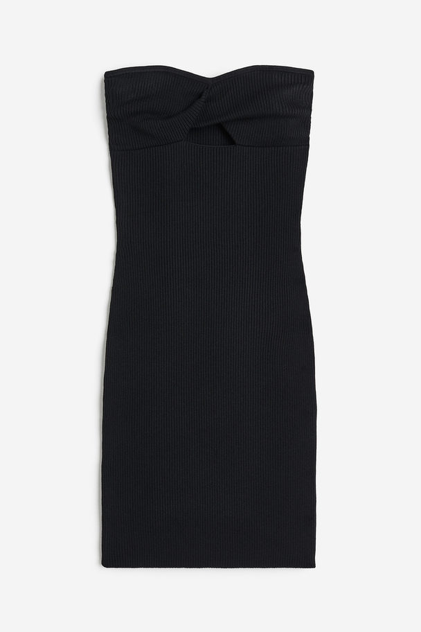 H&M Bandeau-Kleid aus Rippstrick mit Twistdetail Schwarz