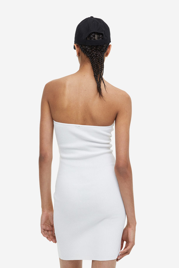 H&M Bandeau-Kleid aus Rippstrick mit Twistdetail Weiß
