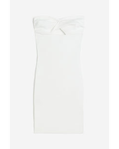 Twist-detail Rib-knit Bandeau Dress White