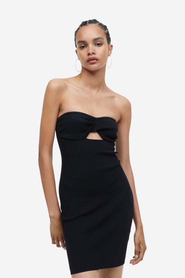H&M Bandeau-Kleid aus Rippstrick mit Twistdetail Schwarz