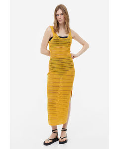 Crochet-look Dress Yellow