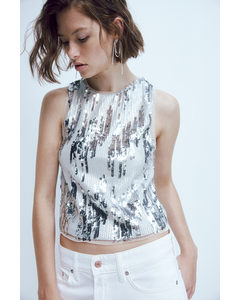 Sequined Vest Top Silver-coloured