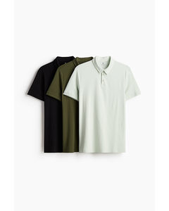 Set Van 3 Poloshirts - Slim Fit Lichtgroen/kakigroen