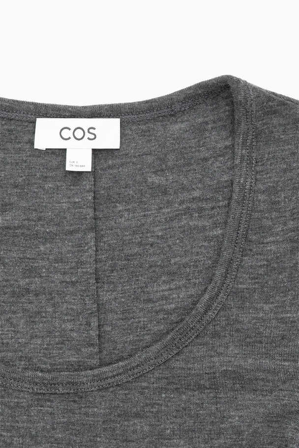 COS Scoop-neck Merino Wool Long-sleeved Top Dark Grey Mélange