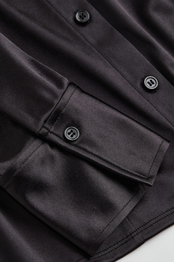 H&M H&m+ Satijnen Overhemdblouse Zwart