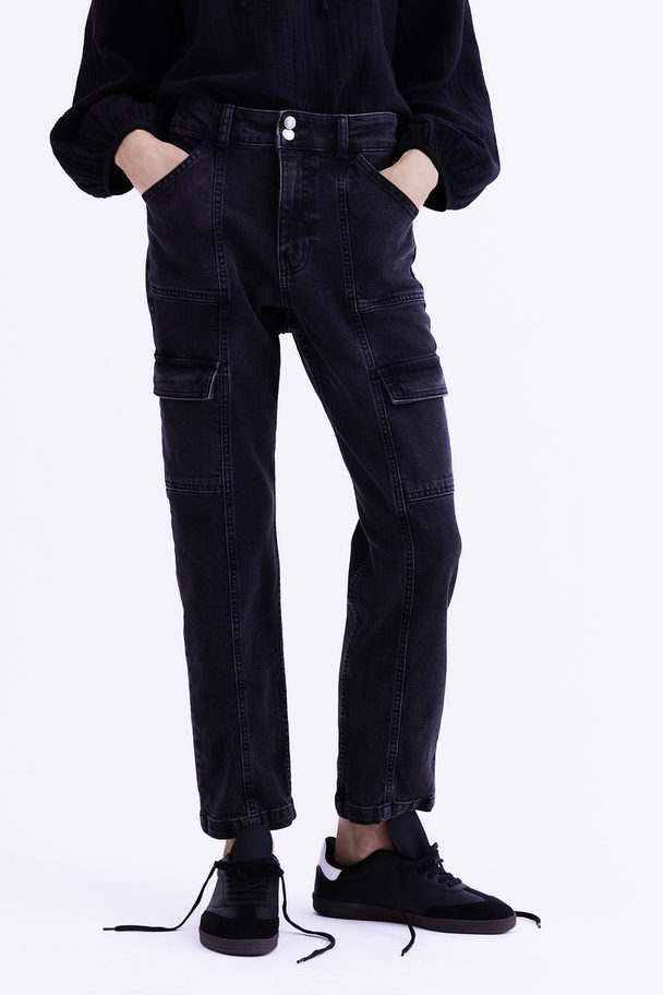H&M Denim Cargo Trousers Black/washed Out