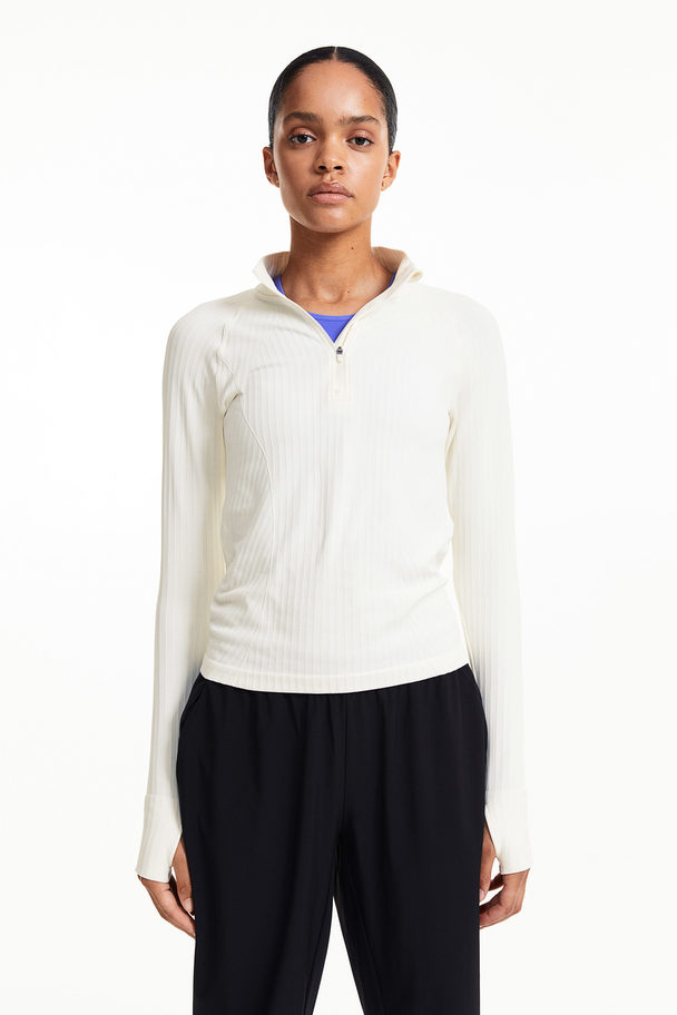H&M DryMove™ Sportshirt Seamless mit Zipper Weiß