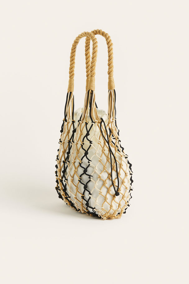 H&M String Pouch Bag Beige/striped