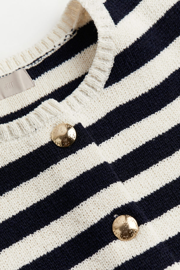 H&M Cardigan mit Kurzarm Cremefarben/Gestreift