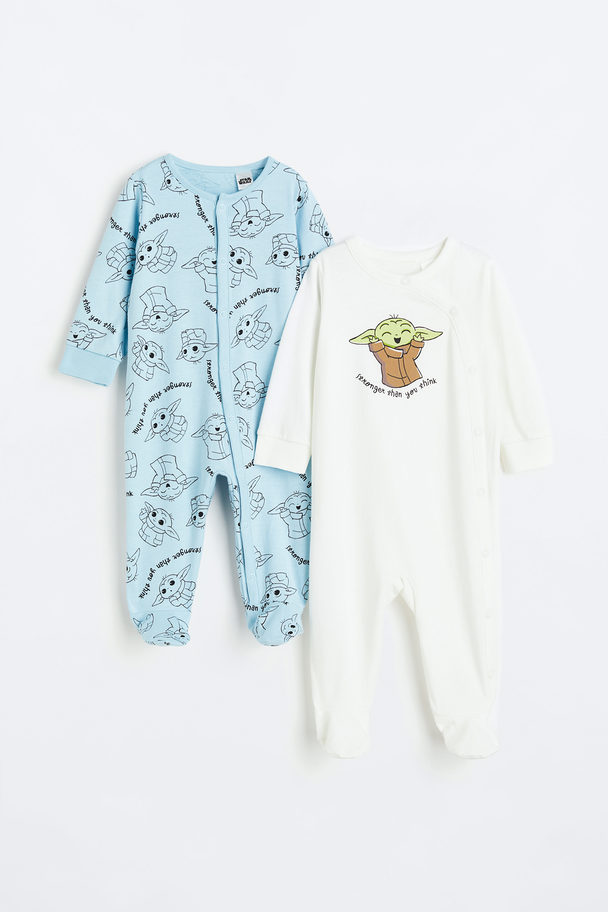 H&M 2-pack Printed Cotton All-in-one Pyjamas White/the Mandalorian