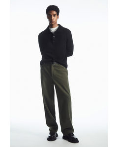 Wool-blend Relaxed Tailored Trousers Dark Green